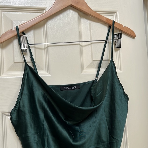 Cowl Neck Satin Cami Top Women’s US M Dark Green - Picture 3 of 5
